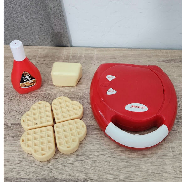 Kids Waffle Maker Toy Pretend Syrup Breakfast Set Play Food Red Appliances - Picture 5 of 8
